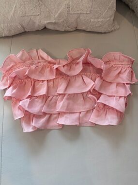 MARBLE Pink Ruffle Bandeau Top with Adjustable Tie Straps